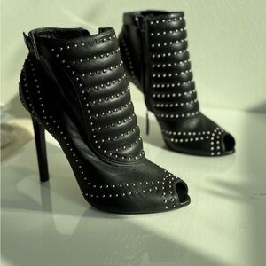 Alexander McQueen Black Stud-Embellished Peep-Toe Stiletto Booties